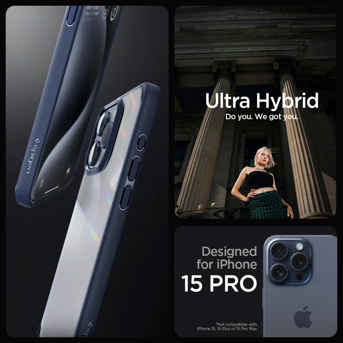 Spigen Ultra Hybrid Designed for iPhone 15 Pro Case (2023) [Anti-Yellowing], [Military-Grade Protection] - Navy Blue