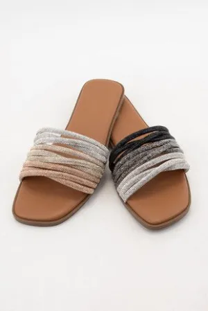 Stable Bedazzled Rhinestone Shimmer Strappy Sandal in Black/Silver