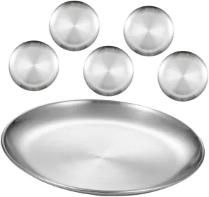 Stainless Steel Plates Pack Round Dinner Plates for Boys and Girls Feeding Camping Bbq Snack Dinner