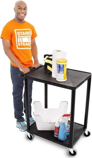 Stand Steady Tubstr 2 Flat Shelf Service Cart, Compact Heavy-Duty Utility Storage, Great for Home, Office, and Warehouse, 24 x 18, Moves Cargo Easily (Black)