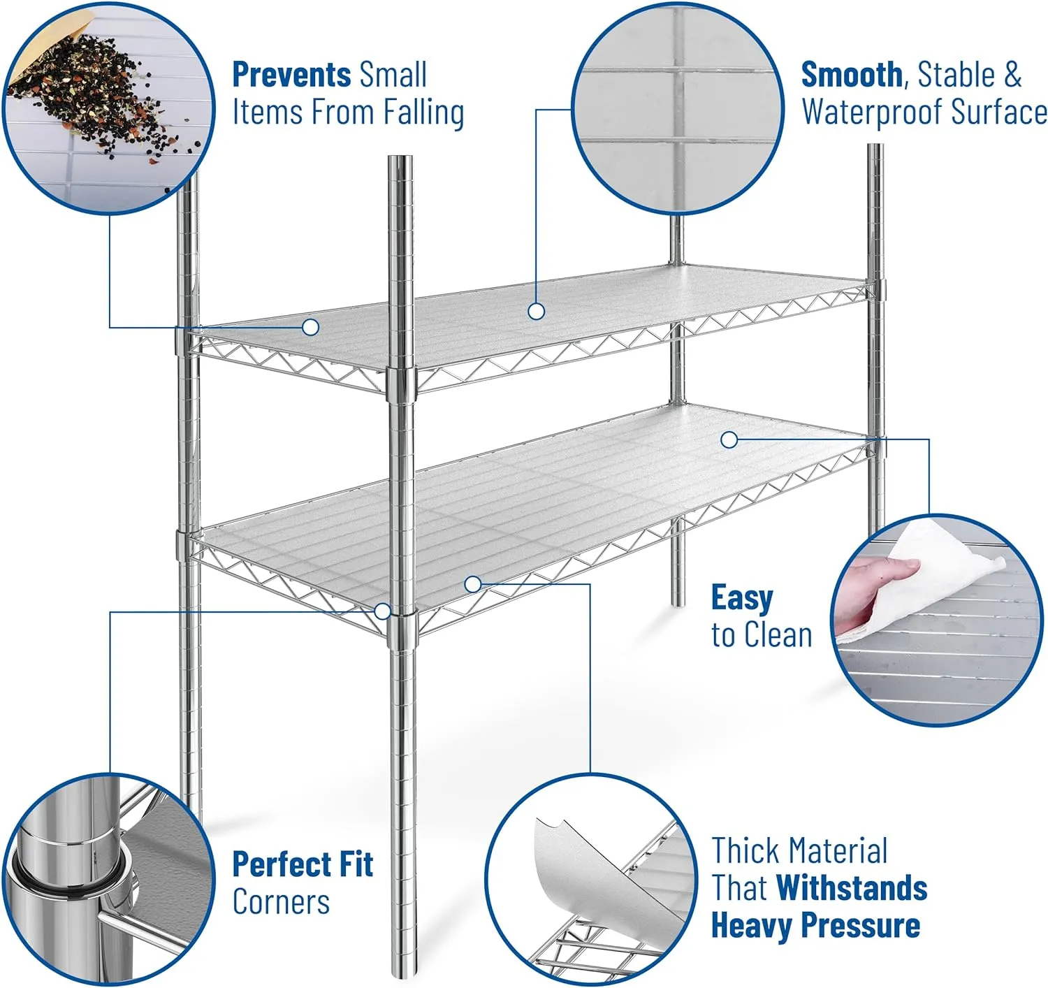 Sterling Shelf Liners for Wire Shelf System - Set of 4-14 x 36 inch - Plastic Wire Shelving Shelf Mats - Grey