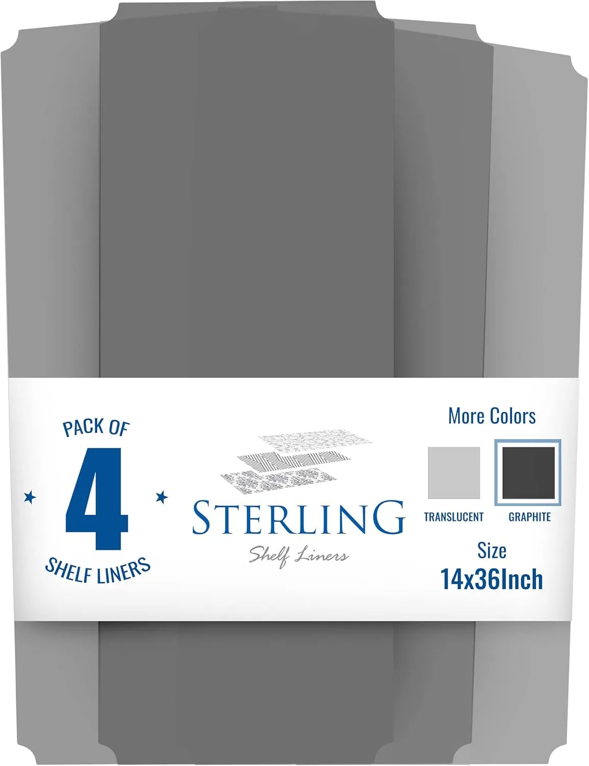 Sterling Shelf Liners for Wire Shelf System - Set of 4-14 x 36 inch - Plastic Wire Shelving Shelf Mats - Grey