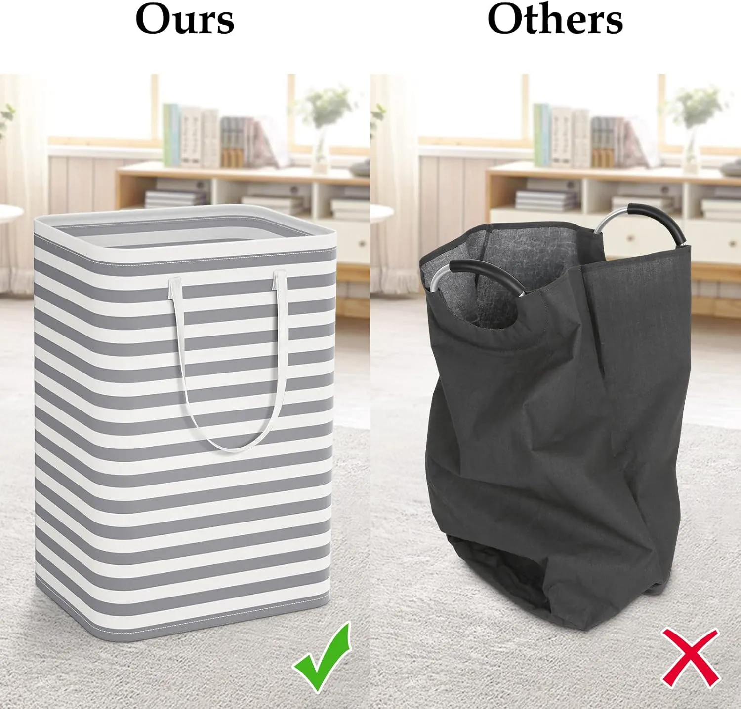 StorageRight Laundry Basket Hamper Large Collapsible Laundry Hamper with Easy Carry Handles，Freestanding Clothes Hampers for Laundry, Bedroom, Dorm, Clothes, Towels, 75L, Grey