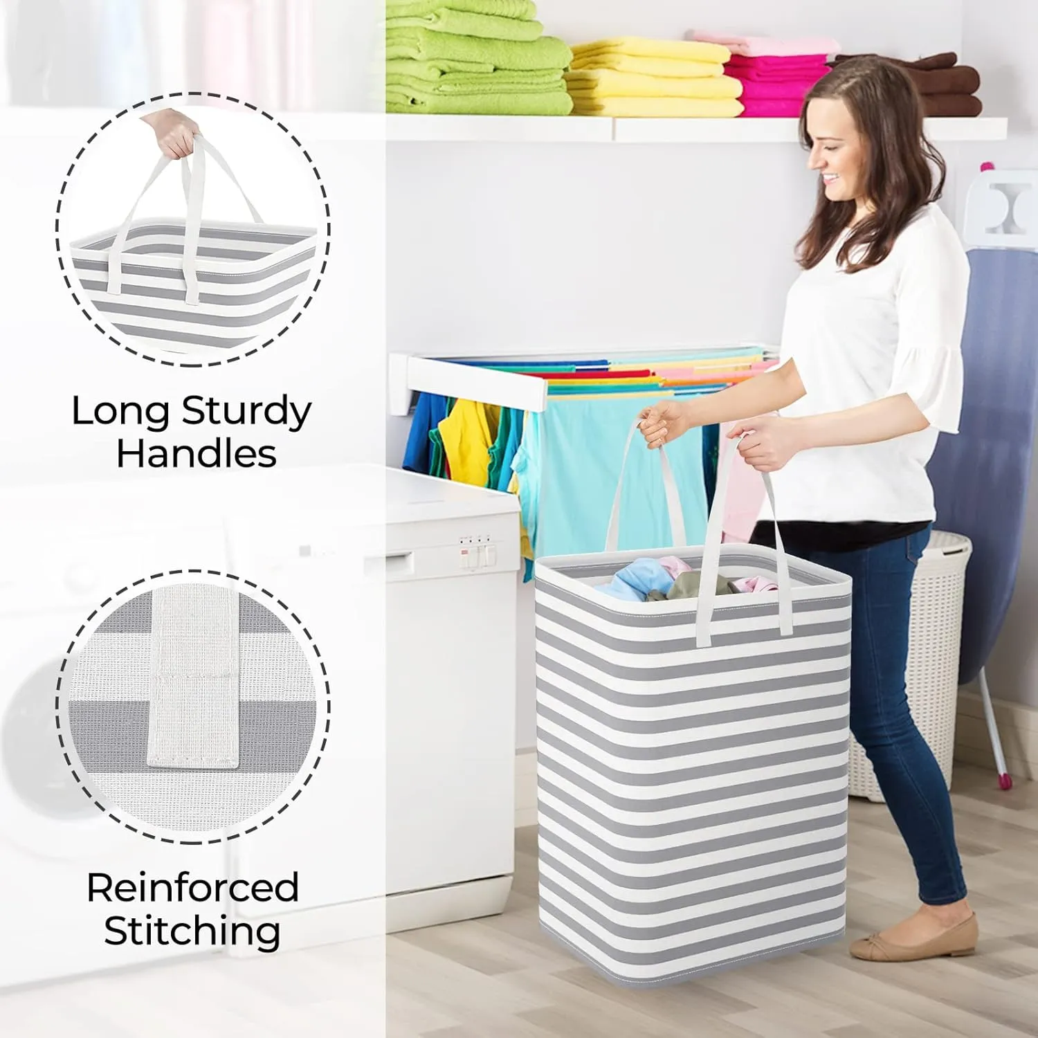 StorageRight Laundry Basket Hamper Large Collapsible Laundry Hamper with Easy Carry Handles，Freestanding Clothes Hampers for Laundry, Bedroom, Dorm, Clothes, Towels, 75L, Grey