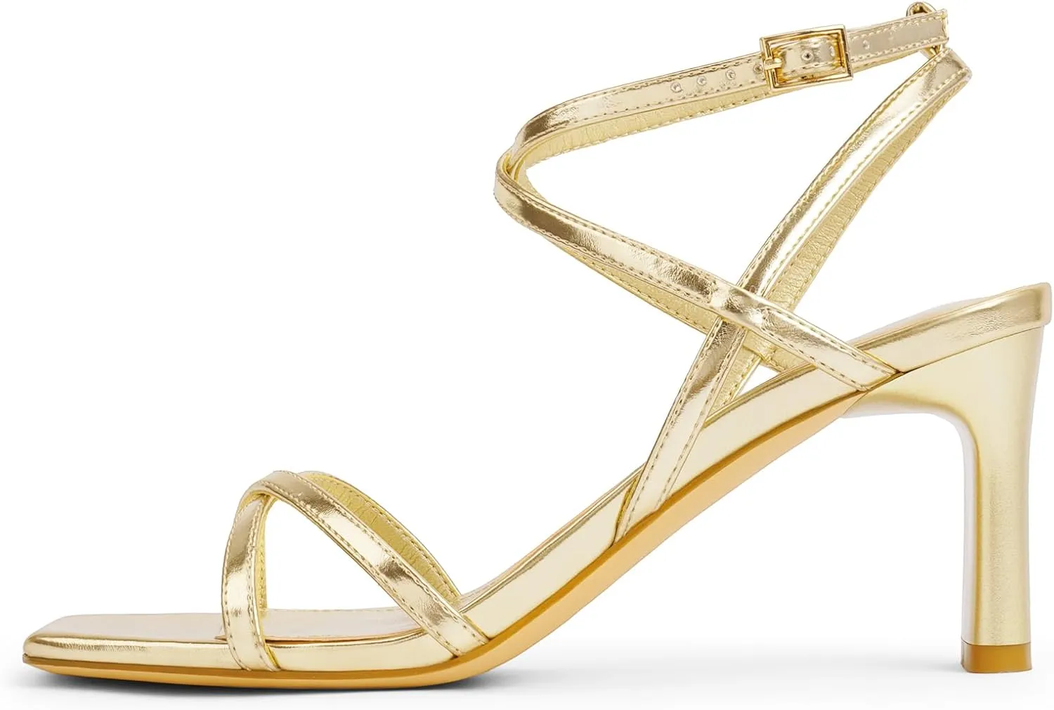 Strappy Heels for Women Square Open Toe Chunky High Heels Ankle Strap Sandals Comfort Dress Party Wedding Shoes