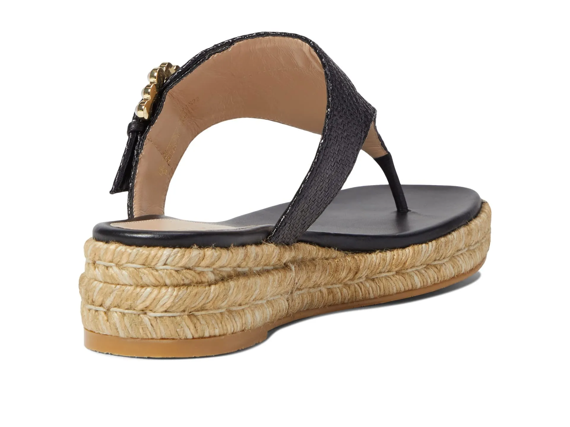 Stuart Weitzman Pearl Buckle Espadrille Sandal Black 6 M