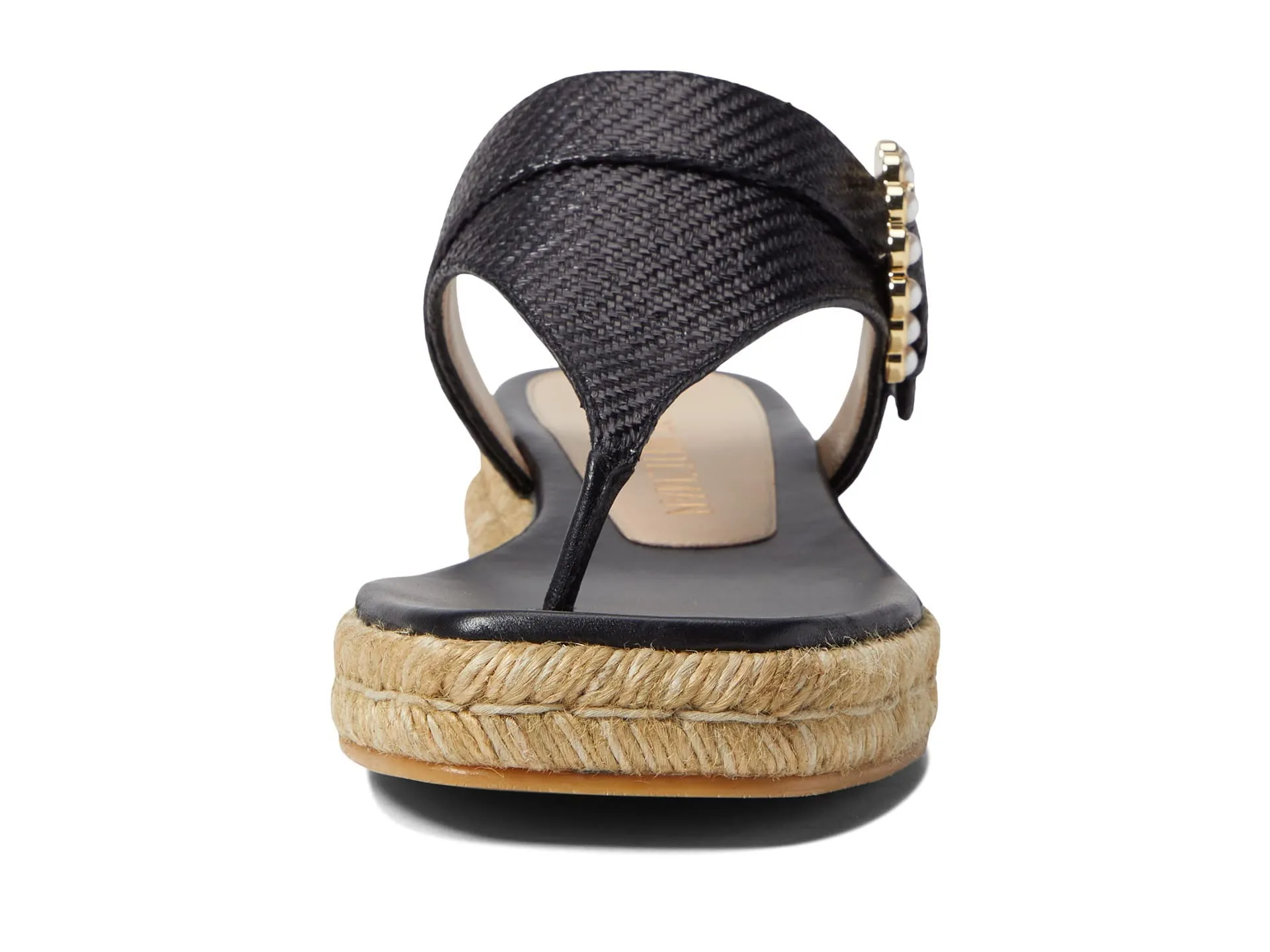Stuart Weitzman Pearl Buckle Espadrille Sandal Black 6 M