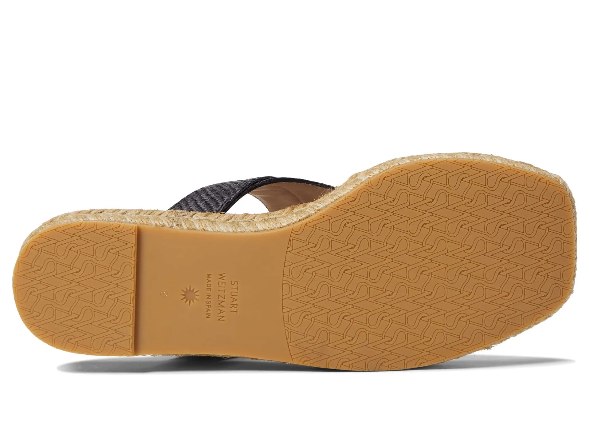 Stuart Weitzman Pearl Buckle Espadrille Sandal Black 6 M