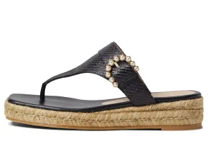 Stuart Weitzman Pearl Buckle Espadrille Sandal Black 6 M