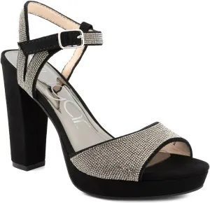 Sugar Women's Two Piece Block Heel Dress Shoe Ladies Ankle Strap Pump Sandal with Bead Detail - Open Back - Prisila Black 6