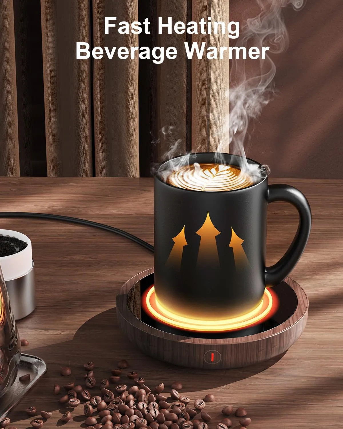 SWEETFULL Coffee Mug Warmer, 36W Electric Cup Warmer for Desk with 3-Temp Settings Advanced Temperature-Controlled Beverage Warmers Heating Plate for Milk, Tea, Candle Wax - Wood