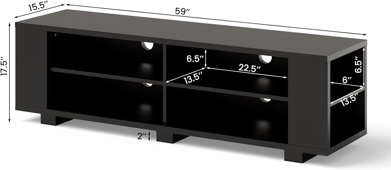 Tangkula Wood TV Stand for TVs up to 65 Inch Flat Screen, Modern Entertainment Center with 8 Open Shelves, Universal TV Storage Cabinet for Living Room Bedroom, TV Console Table (Pure-Black)