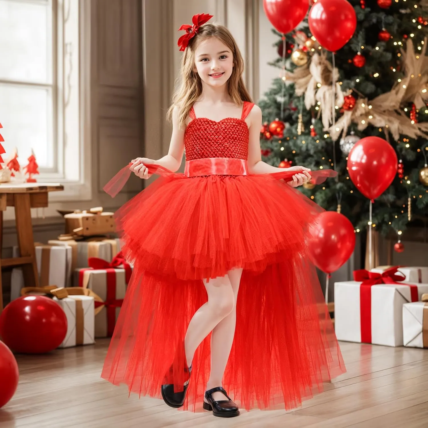 Tao-Ge Christmas Tutu Dress for Girls Tulle Dresses Fairy Princess Dress for Kids Toddler Little Girl Birthday Party Outfit