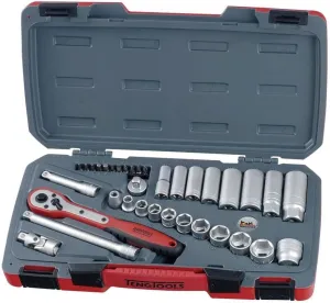 Teng Tools 35 Piece 3/8 Inch Drive 6 Point SAE Regular/Shallow & Deep Socket Set - T3835AF