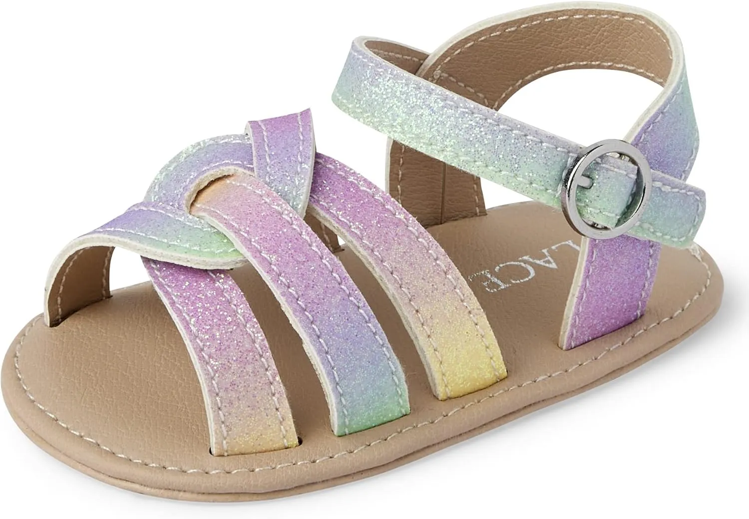 The Children's Place Baby Newborn Girls Open Toe Flat Sandals, White Flower