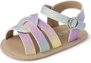 The Children's Place Baby Newborn Girls Open Toe Flat Sandals, White Flower