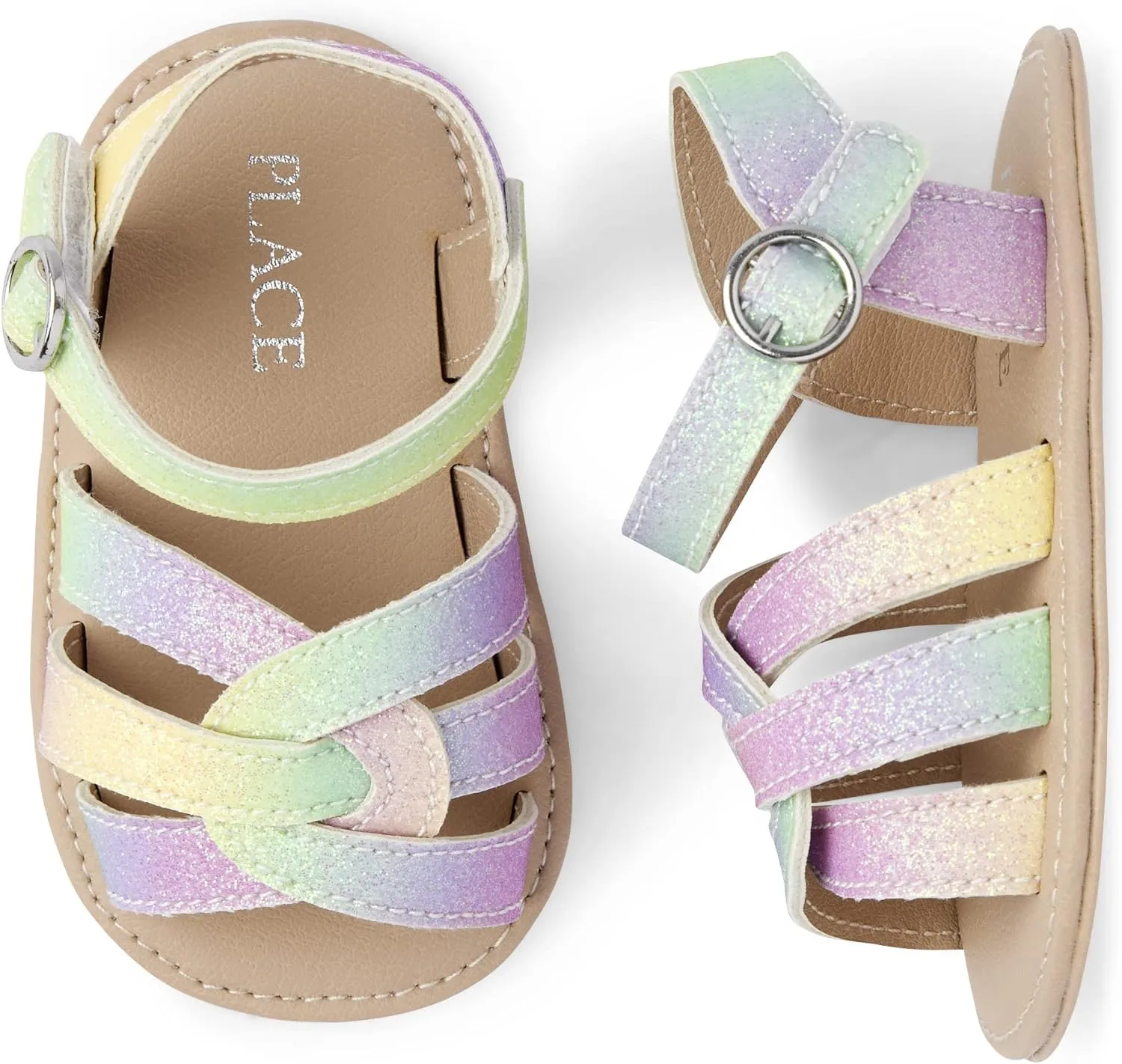The Children's Place Baby Newborn Girls Open Toe Flat Sandals, White Flower