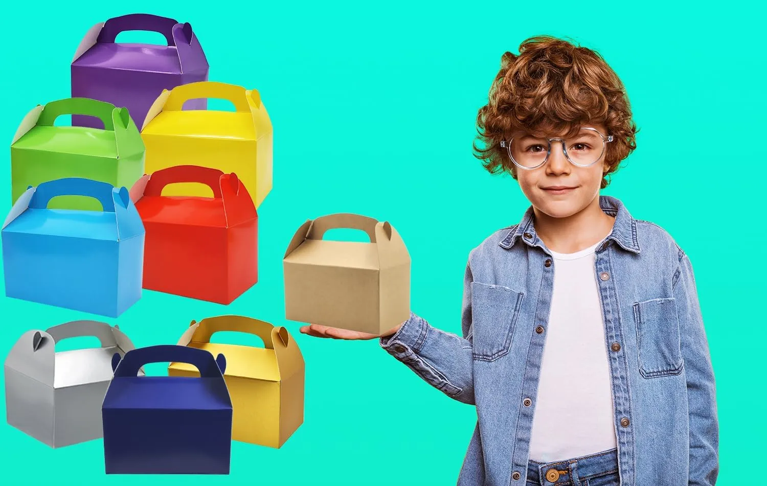 The Dreidel Company Gable Treat Boxes, (48-Pack) Party Favor Boxes for Kids Birthday, Candy Boxes Party Favors, Weddings Events, Baby Shower, 6.25" x 3.5" x 3.5" Inch Box (Multi-Color Treat Box)