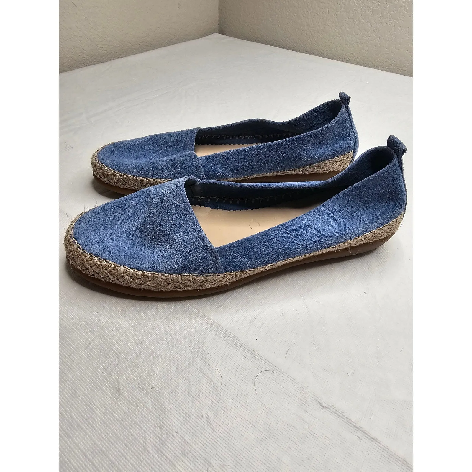 The Flexx Womens Sz 6 Slip On Shoes Blue Suede Espadrille Flats