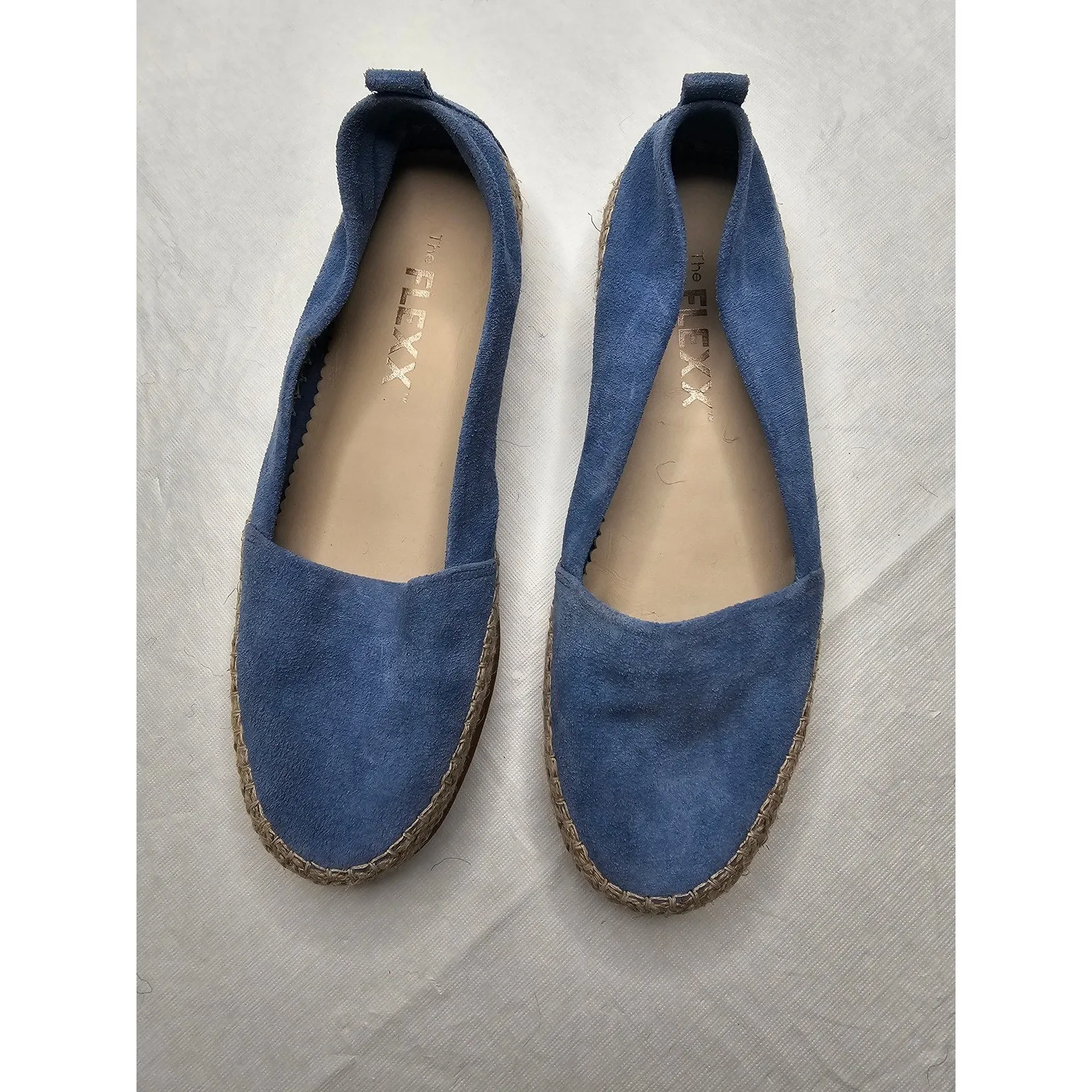 The Flexx Womens Sz 6 Slip On Shoes Blue Suede Espadrille Flats