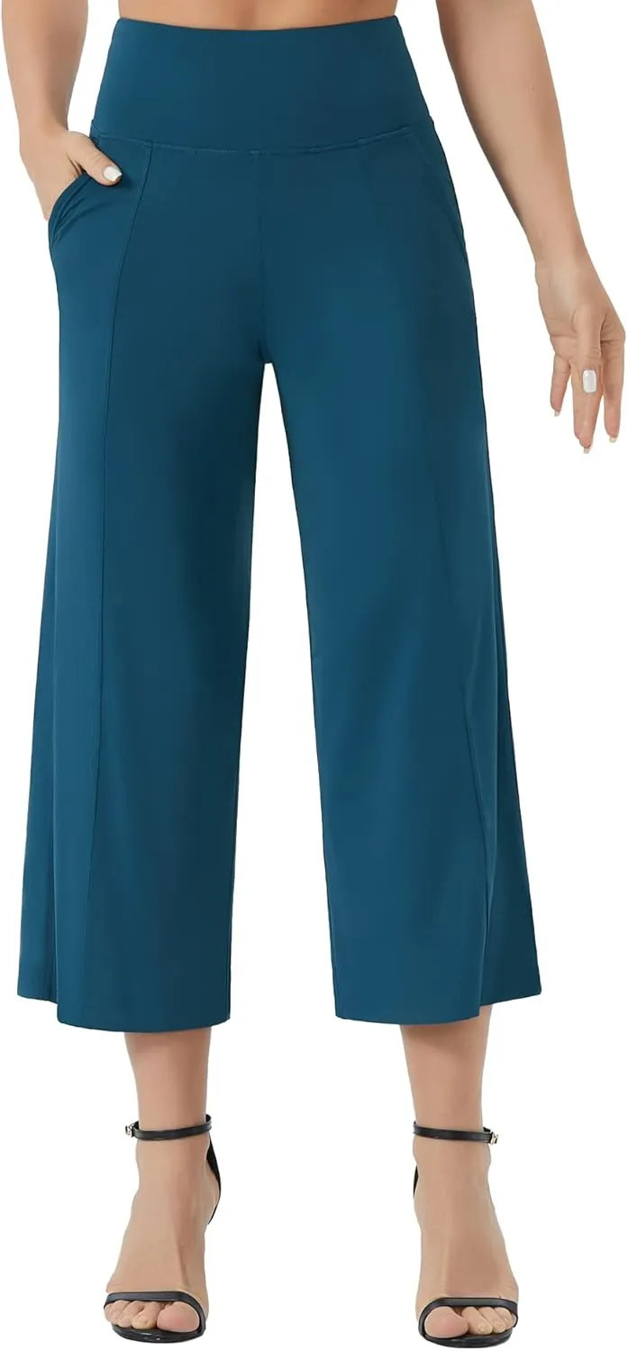 THE GYM PEOPLE Womens' Yoga Pants with Pockets and Tummy Control High Waist in Flare Crop