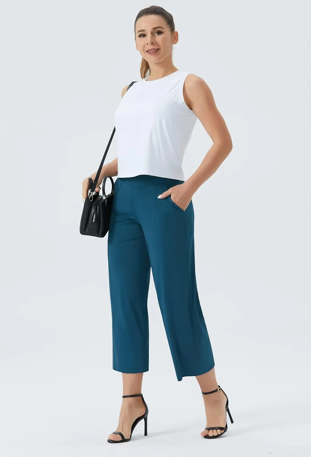 THE GYM PEOPLE Womens' Yoga Pants with Pockets and Tummy Control High Waist in Flare Crop