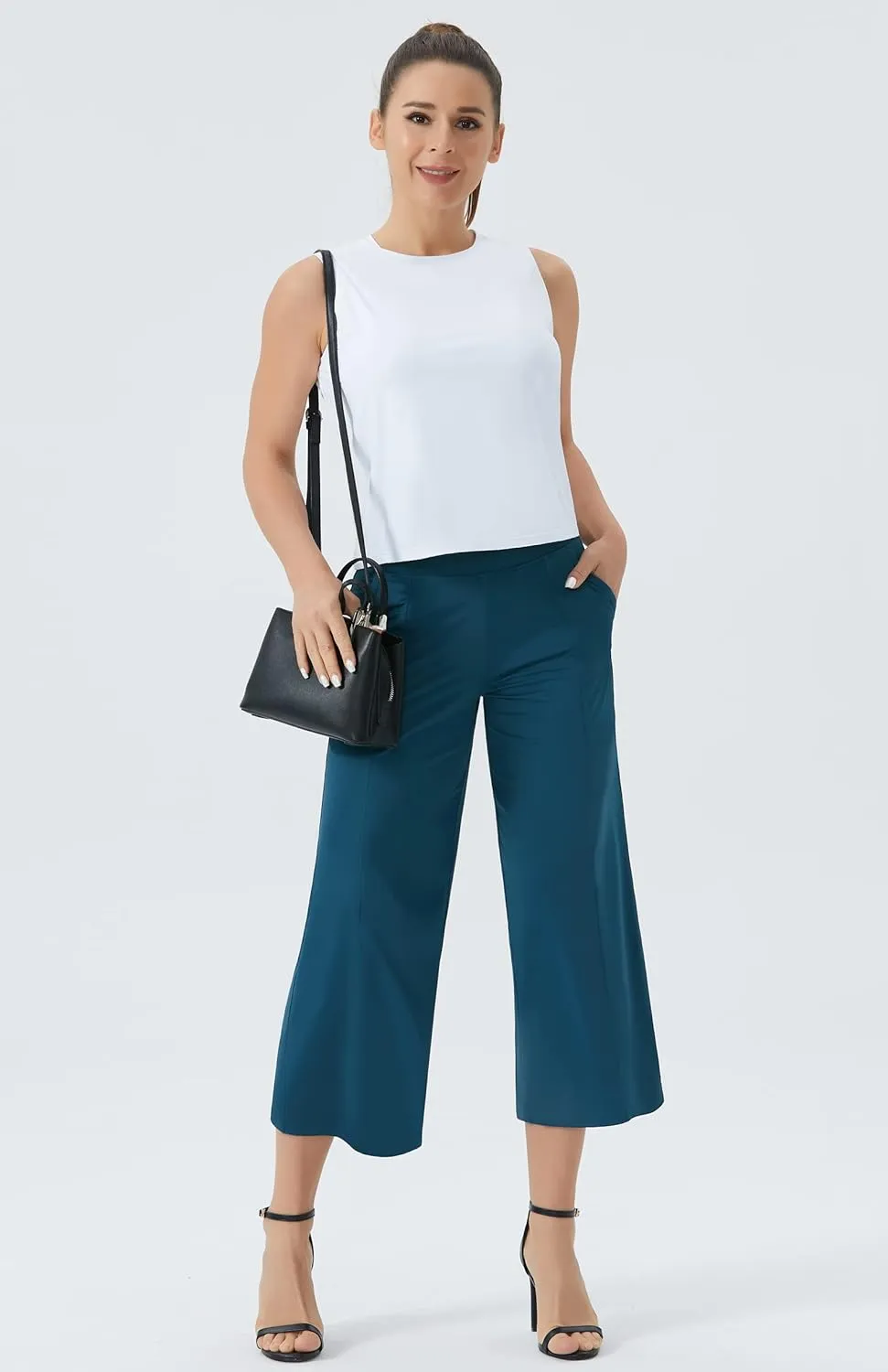 THE GYM PEOPLE Womens' Yoga Pants with Pockets and Tummy Control High Waist in Flare Crop