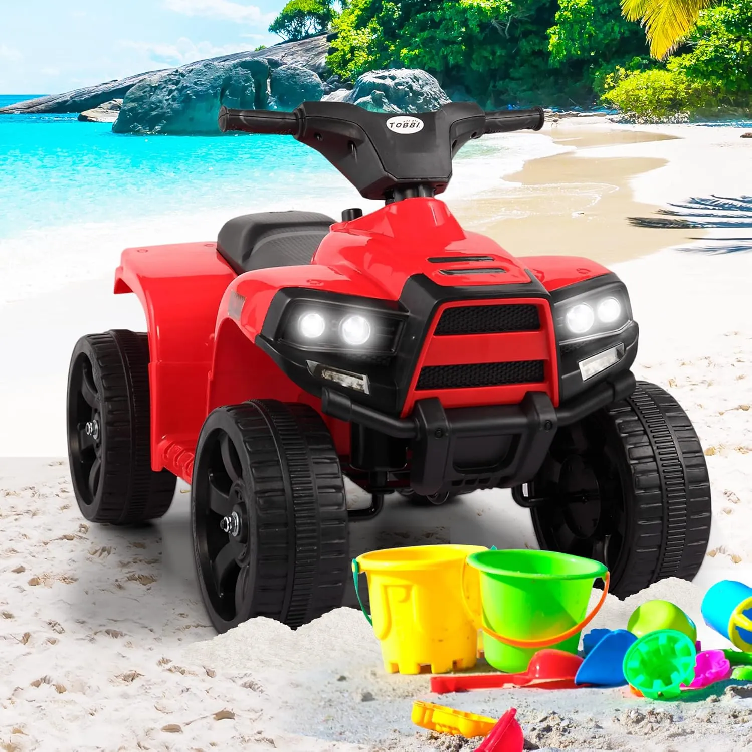 TOBBI Ride on ATV Four Wheeler for Kids1-3,Electric 4 Wheeler ATV Quad Ride OnCar Toy with LED Headlights, Horn, Speedlndicator (Red)