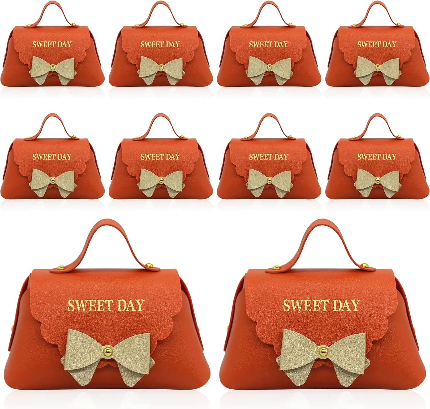 Topoloar 10 pack Orange Leather Gift Boxes, Reusable Baby Showers Party Boxes Favor, Mini Handbag Candy Gift Box with Bowknot For Wedding Birthday Christmas Party Decoration, 5 x3.5 inches