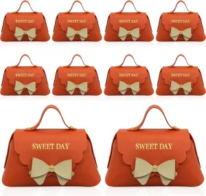 Topoloar 10 pack Orange Leather Gift Boxes, Reusable Baby Showers Party Boxes Favor, Mini Handbag Candy Gift Box with Bowknot For Wedding Birthday Christmas Party Decoration, 5 x3.5 inches