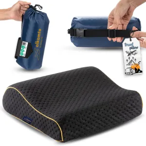 Travel & Camping Comfortable Memory Foam Pillow – Easy to Carry Portable Bag – Temperature Regulating Pillow Case (Black Contour)