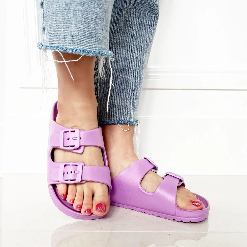 TRENDSUP Women's Comfort Slides Double Buckle Adjustable EVA Flat Sandals