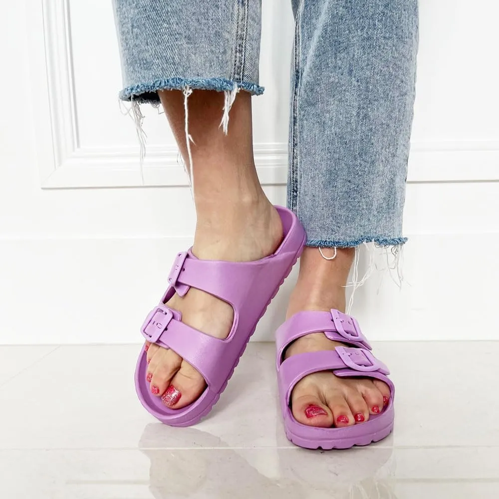 TRENDSUP Women's Comfort Slides Double Buckle Adjustable EVA Flat Sandals