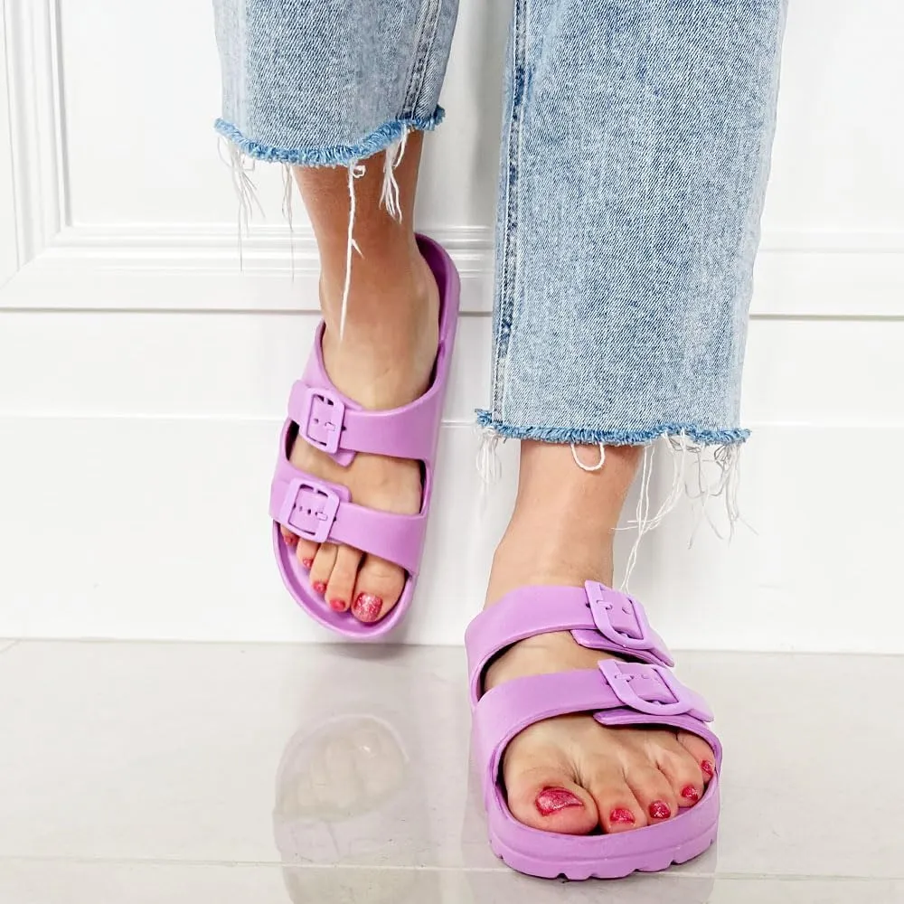 TRENDSUP Women's Comfort Slides Double Buckle Adjustable EVA Flat Sandals