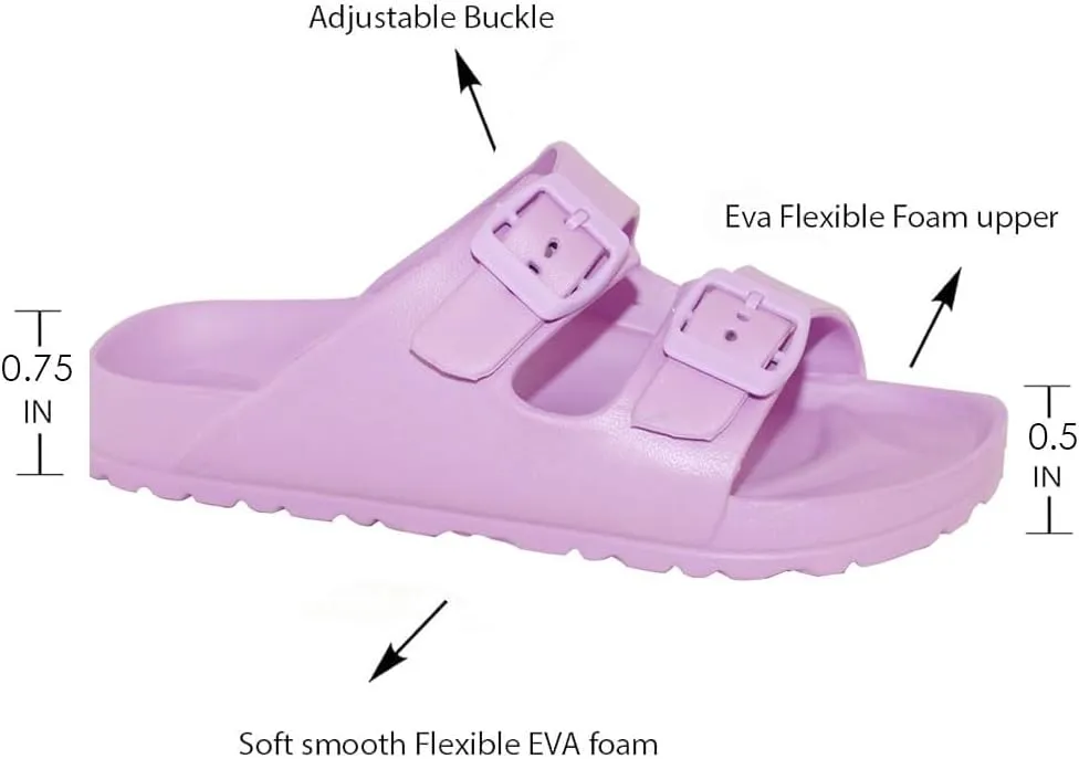 TRENDSUP Women's Comfort Slides Double Buckle Adjustable EVA Flat Sandals
