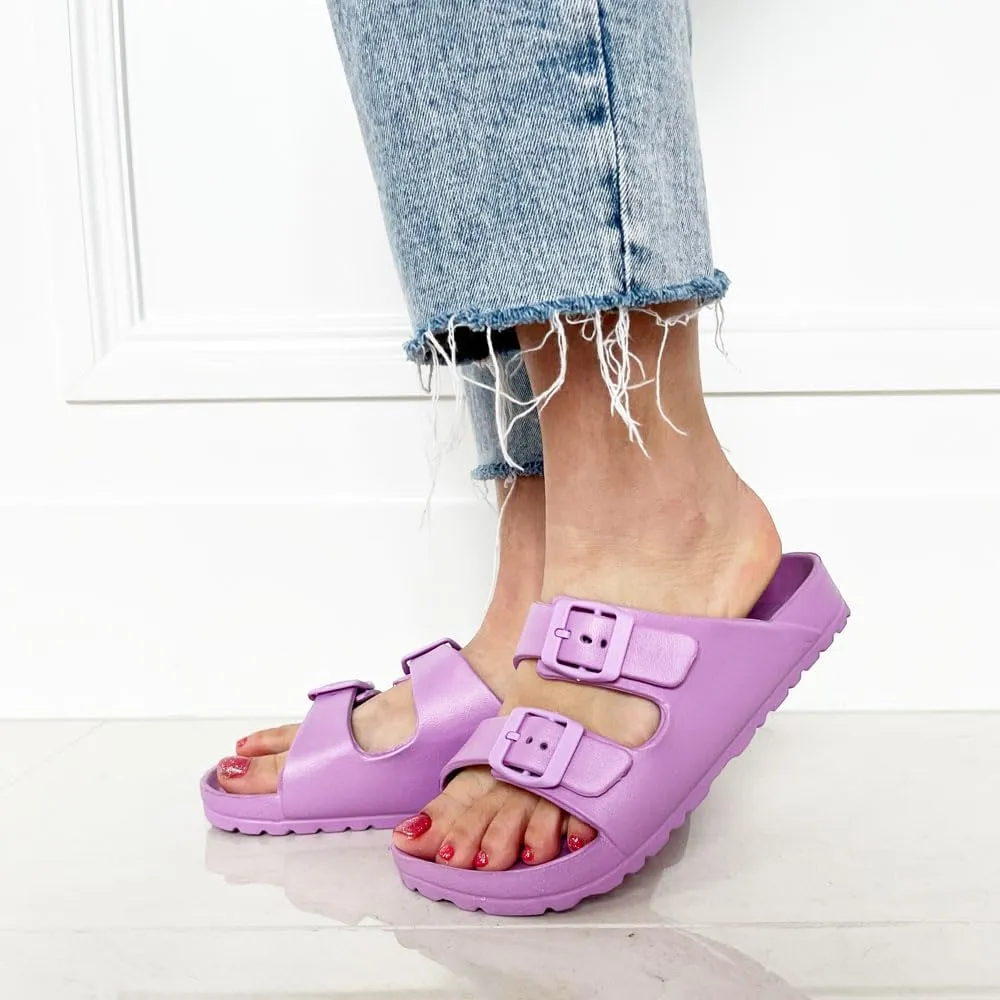 TRENDSUP Women's Comfort Slides Double Buckle Adjustable EVA Flat Sandals