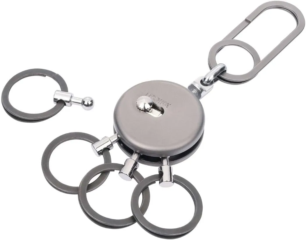 Troika PATENT EASY Keyring - Includes Carabiner Hook - 4 Removable Rings - Brass, Metal - Mat Chrome Plated