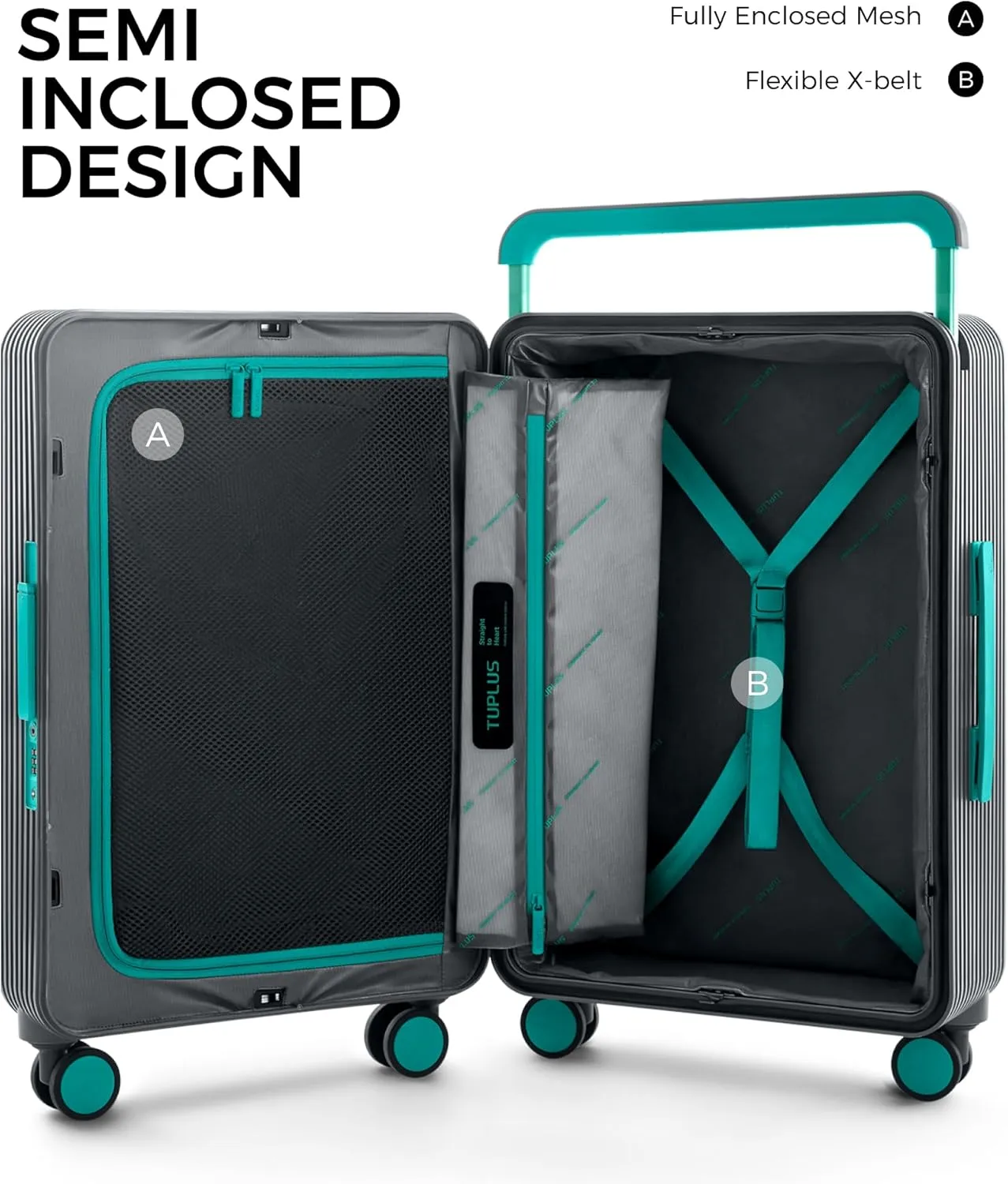 TUPLUS Suitcase ABS Hard Shell Luggage with 4 Spinner Wheels Hold Check in Travel Case, LAB Series, 24-inch