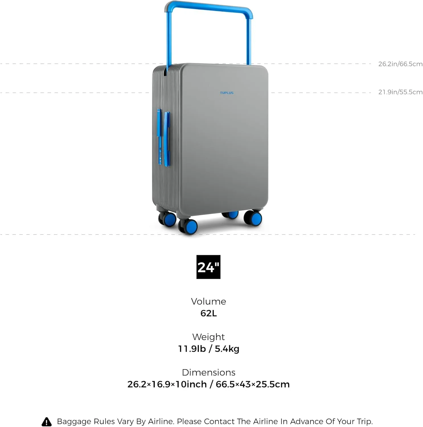 TUPLUS Suitcase ABS Hard Shell Luggage with 4 Spinner Wheels Hold Check in Travel Case, LAB Series, 24-inch