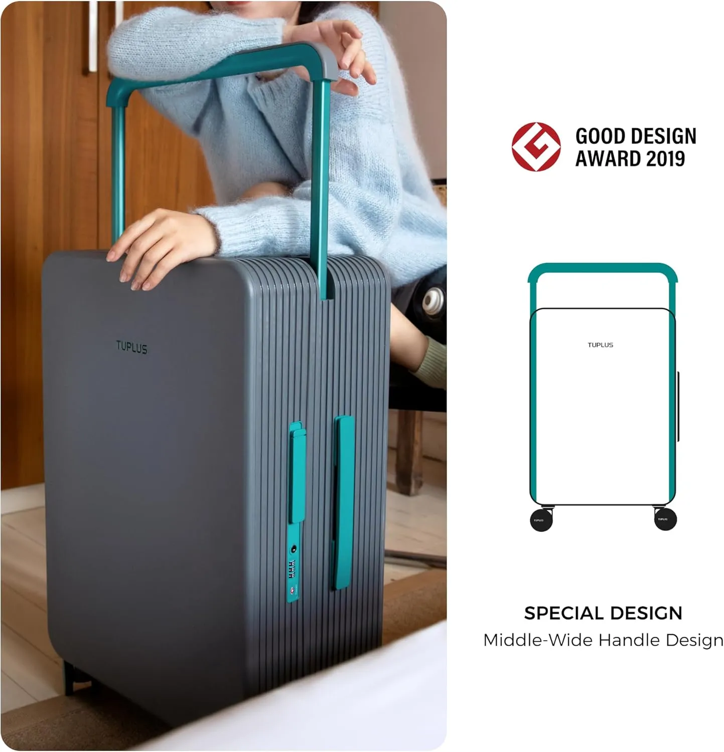 TUPLUS Suitcase ABS Hard Shell Luggage with 4 Spinner Wheels Hold Check in Travel Case, LAB Series, 24-inch