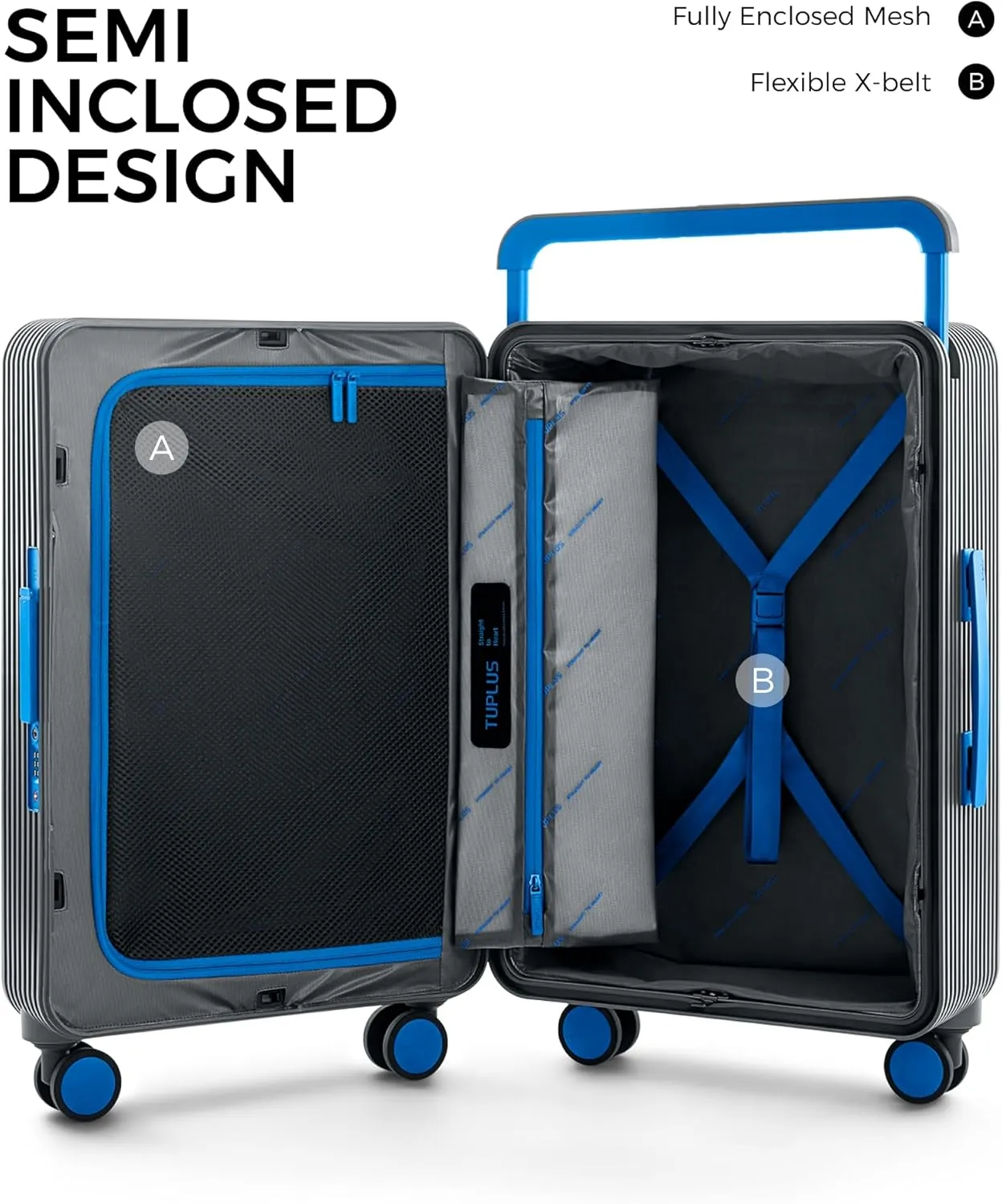 TUPLUS Suitcase ABS Hard Shell Luggage with 4 Spinner Wheels Hold Check in Travel Case, LAB Series, 24-inch