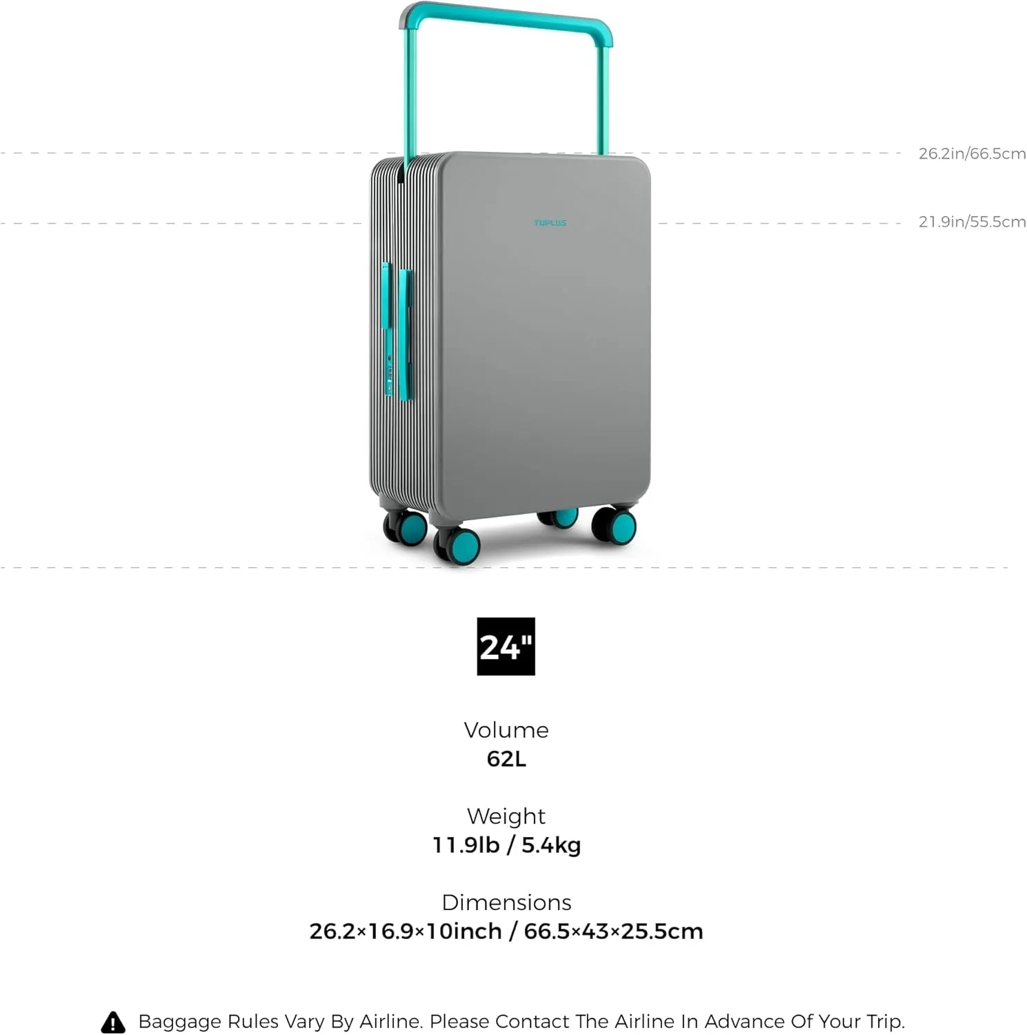 TUPLUS Suitcase ABS Hard Shell Luggage with 4 Spinner Wheels Hold Check in Travel Case, LAB Series, 24-inch
