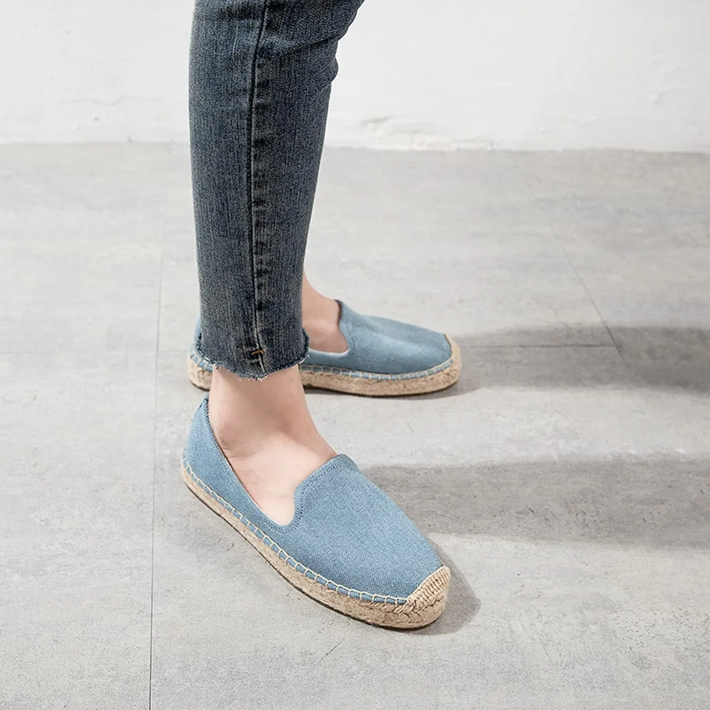 U-lite Women's Classic Slip on Flat Shoes Casual Cap-Toe Platform Simple Espadrille Canvas Loafers