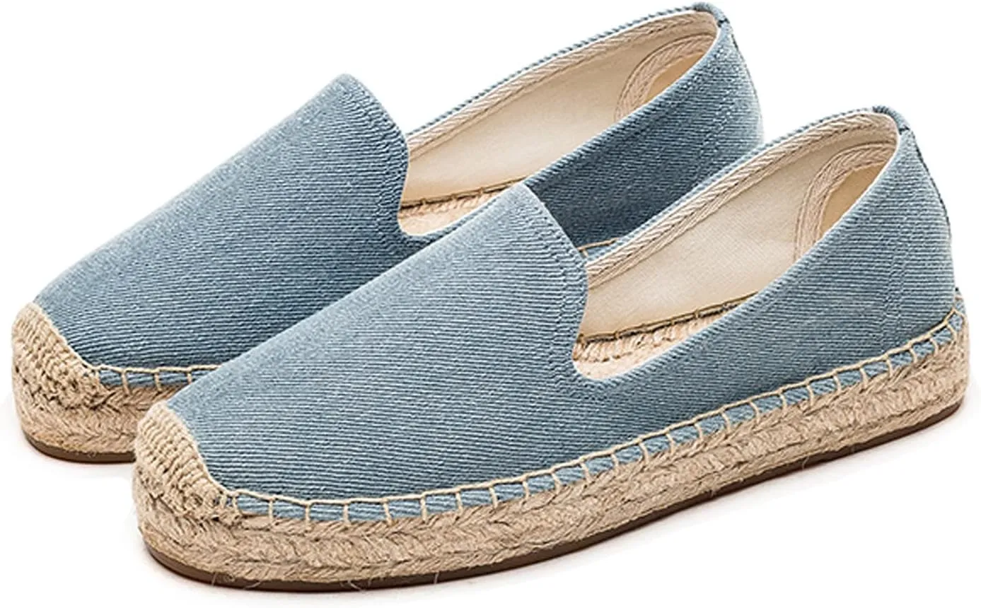 U-lite Women's Classic Slip on Flat Shoes Casual Cap-Toe Platform Simple Espadrille Canvas Loafers