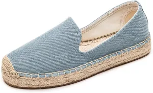U-lite Women's Classic Slip on Flat Shoes Casual Cap-Toe Platform Simple Espadrille Canvas Loafers