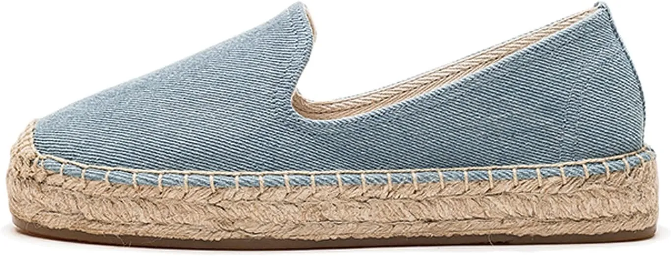 U-lite Women's Classic Slip on Flat Shoes Casual Cap-Toe Platform Simple Espadrille Canvas Loafers