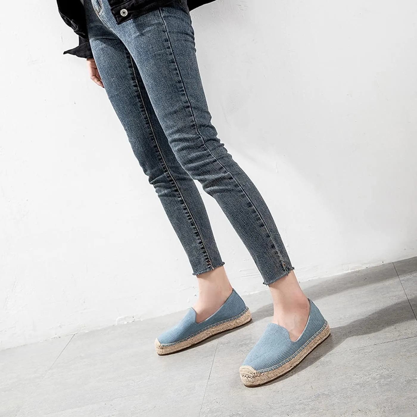 U-lite Women's Classic Slip on Flat Shoes Casual Cap-Toe Platform Simple Espadrille Canvas Loafers