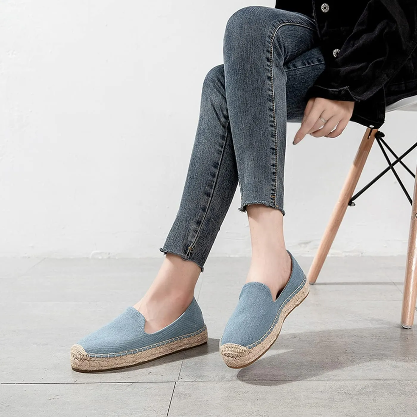 U-lite Women's Classic Slip on Flat Shoes Casual Cap-Toe Platform Simple Espadrille Canvas Loafers