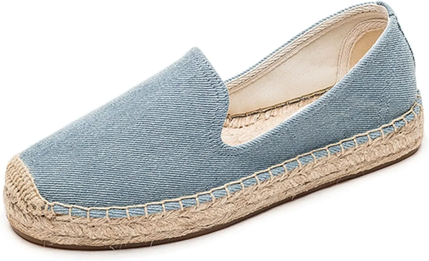 U-lite Women's Classic Slip on Flat Shoes Casual Cap-Toe Platform Simple Espadrille Canvas Loafers