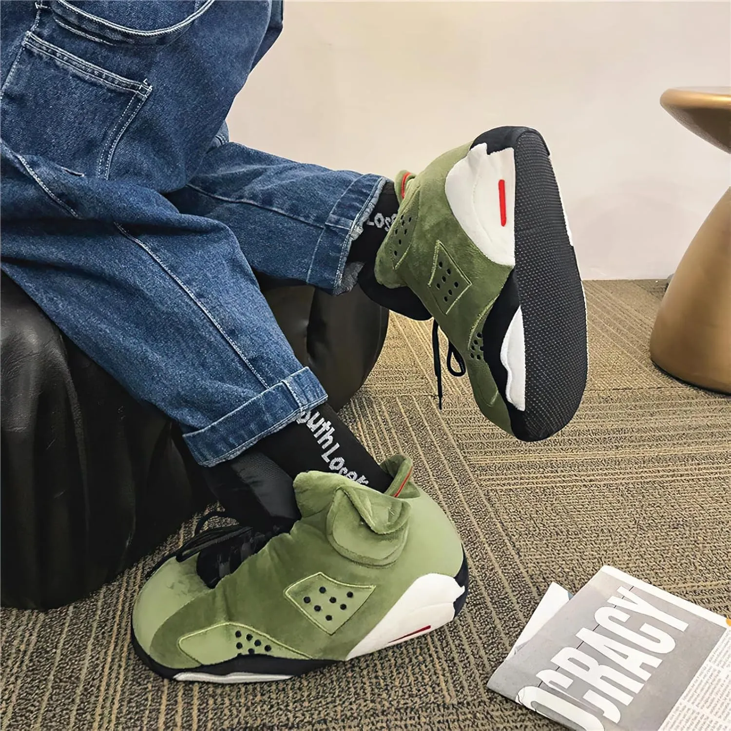 Unisex Cosy Trendy Big Sneaker Slippers Comfy Kicks Non Slip Sole Indoor House Plush Slippers - One Size Fits Most
